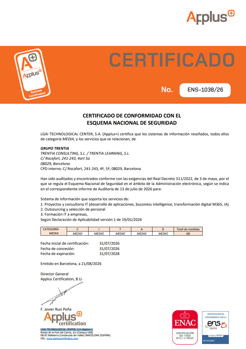 Certificat conformitat esquema nacional de seguretat ENS